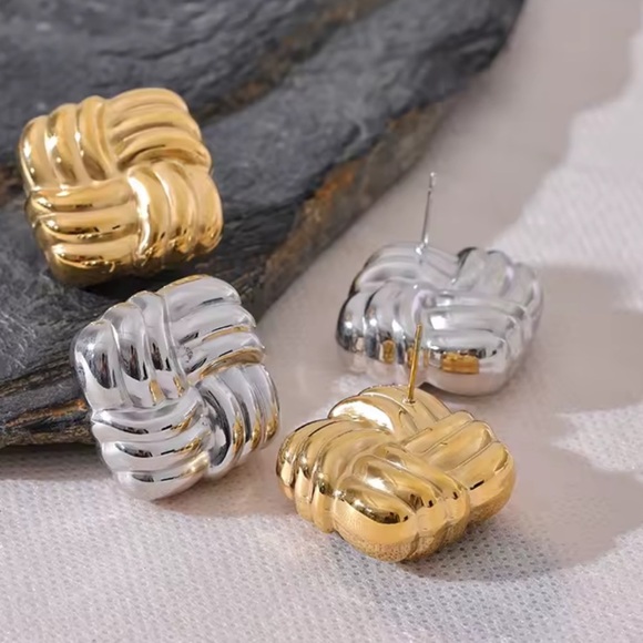 Bold Gold Woven Earrings | PVD Real Gold Plated Stainless Steel - Picture 6 of 11